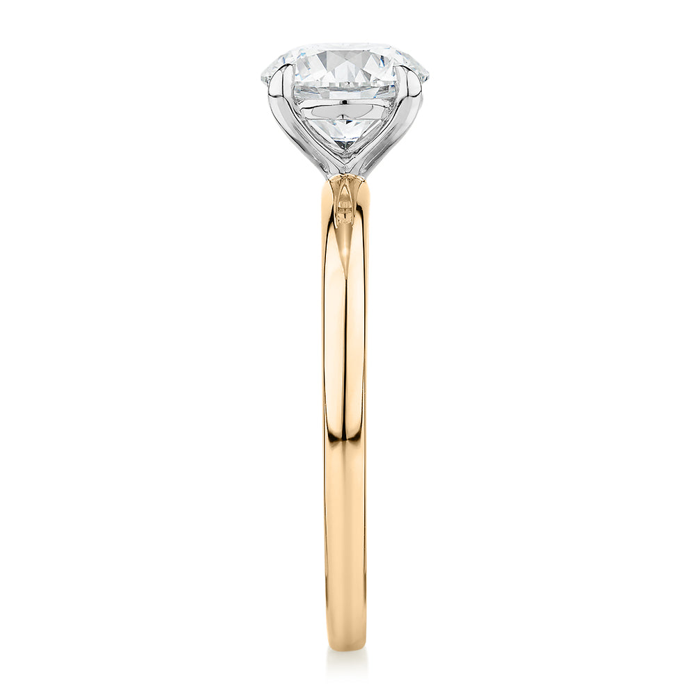Signature Simulant Diamond 1.50 carat* round brilliant solitaire engagement ring in 14 carat yellow and white gold