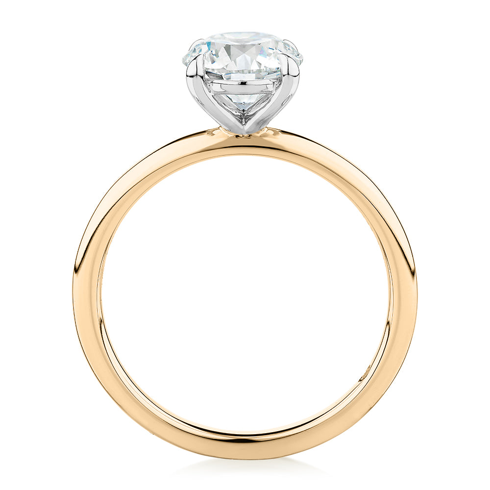 Signature Simulant Diamond 1.50 carat* round brilliant solitaire engagement ring in 14 carat yellow and white gold