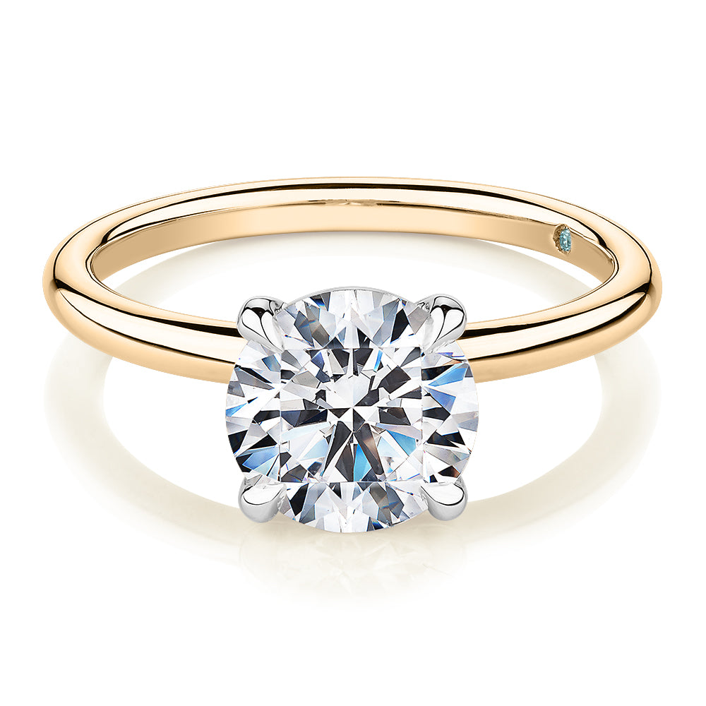 Premium Certified Lab-Grown Diamond, 2.00 carat round brilliant solitaire engagement ring in 14 carat yellow and white gold