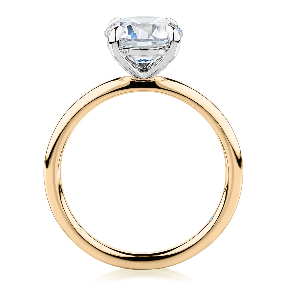 Premium Certified Lab-Grown Diamond, 2.00 carat round brilliant solitaire engagement ring in 14 carat yellow and white gold