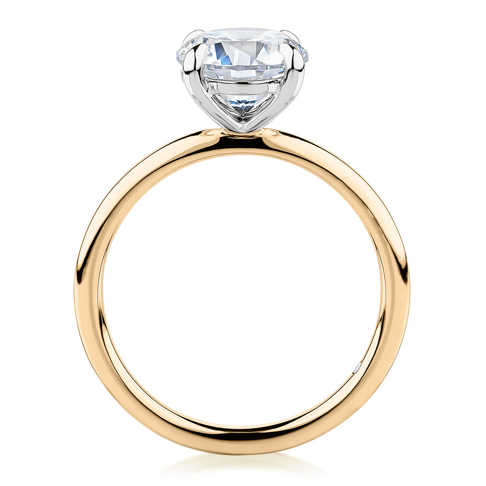 Signature Simulant Diamond 2.00 carat* round brilliant solitaire engagement ring in 14 carat yellow and white gold