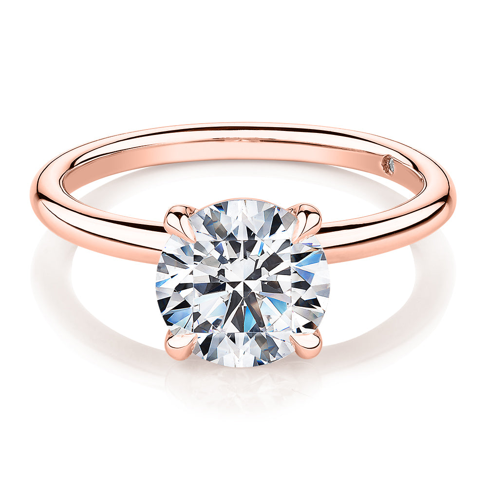 Signature Simulant Diamond 2.00 carat* round brilliant solitaire engagement ring in 14 carat rose gold