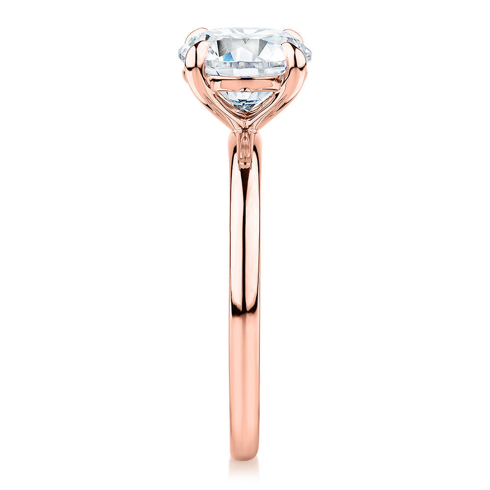 Signature Simulant Diamond 2.00 carat* round brilliant solitaire engagement ring in 14 carat rose gold
