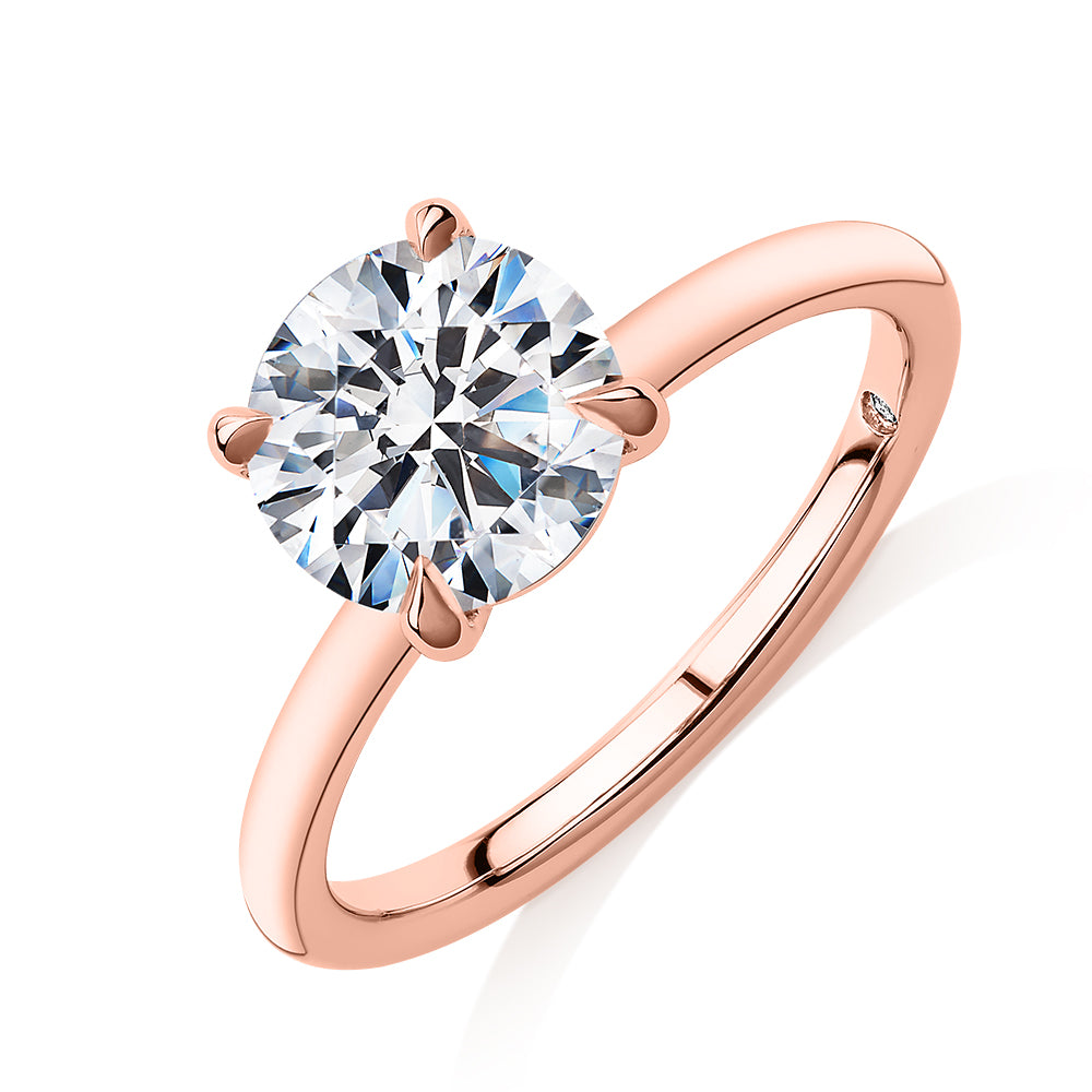 Signature Simulant Diamond 2.00 carat* round brilliant solitaire engagement ring in 14 carat rose gold
