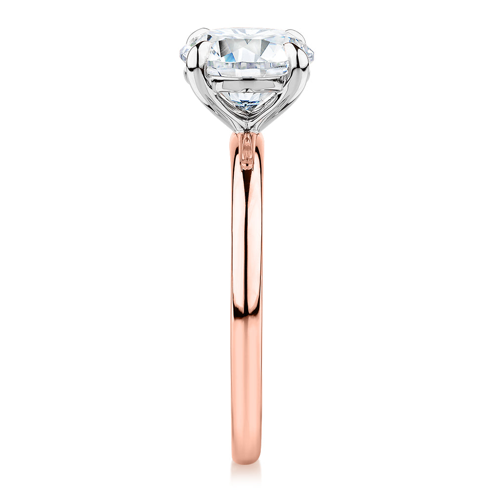 Signature Simulant Diamond 2.00 carat* round brilliant solitaire engagement ring in 14 carat rose and white gold