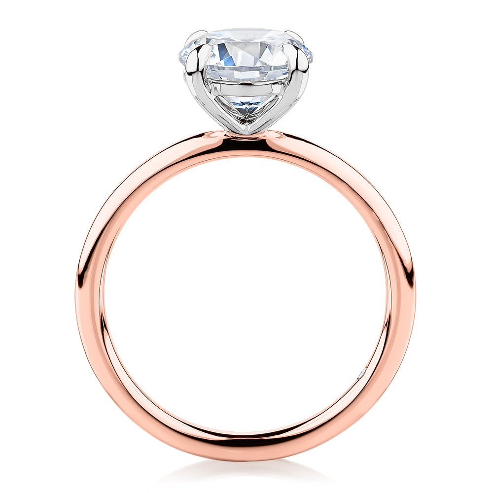 Signature Simulant Diamond 2.00 carat* round brilliant solitaire engagement ring in 14 carat rose and white gold