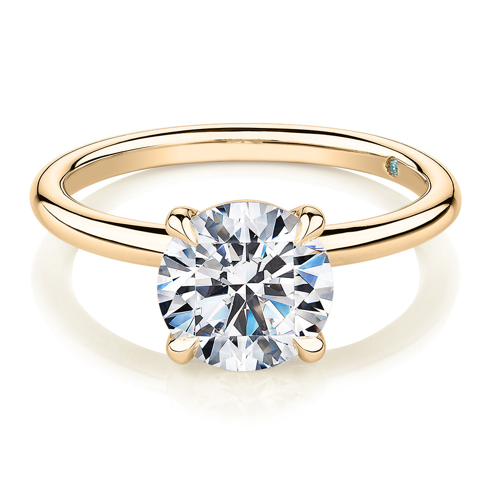 Premium Certified Lab-Grown Diamond, 2.00 carat round brilliant solitaire engagement ring in 14 carat yellow gold