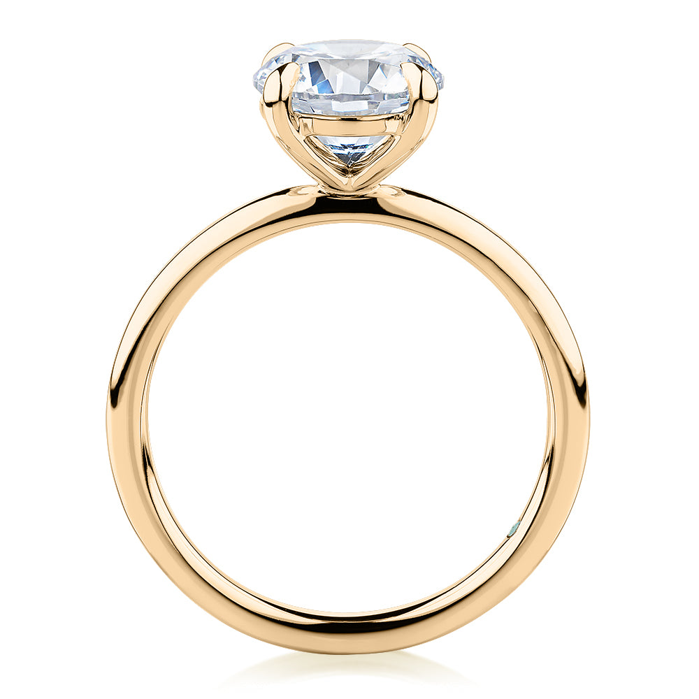 Premium Certified Lab-Grown Diamond, 2.00 carat round brilliant solitaire engagement ring in 14 carat yellow gold