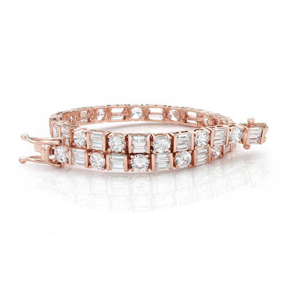Round Brilliant and Baguette tennis bracelet with 10.07 carats* of diamond simulants in 10 carat rose gold