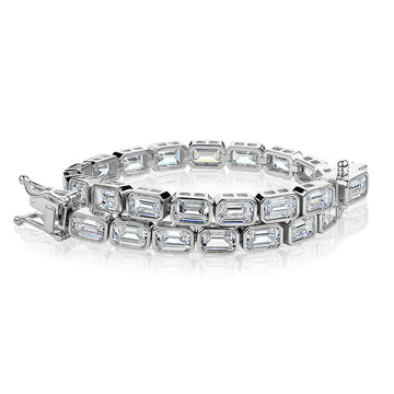 Emerald Cut tennis bracelet with 17.16 carats* of diamond simulants in sterling silver