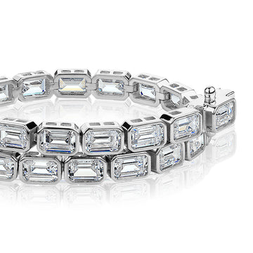 Emerald Cut tennis bracelet with 17.16 carats* of diamond simulants in sterling silver secondary view