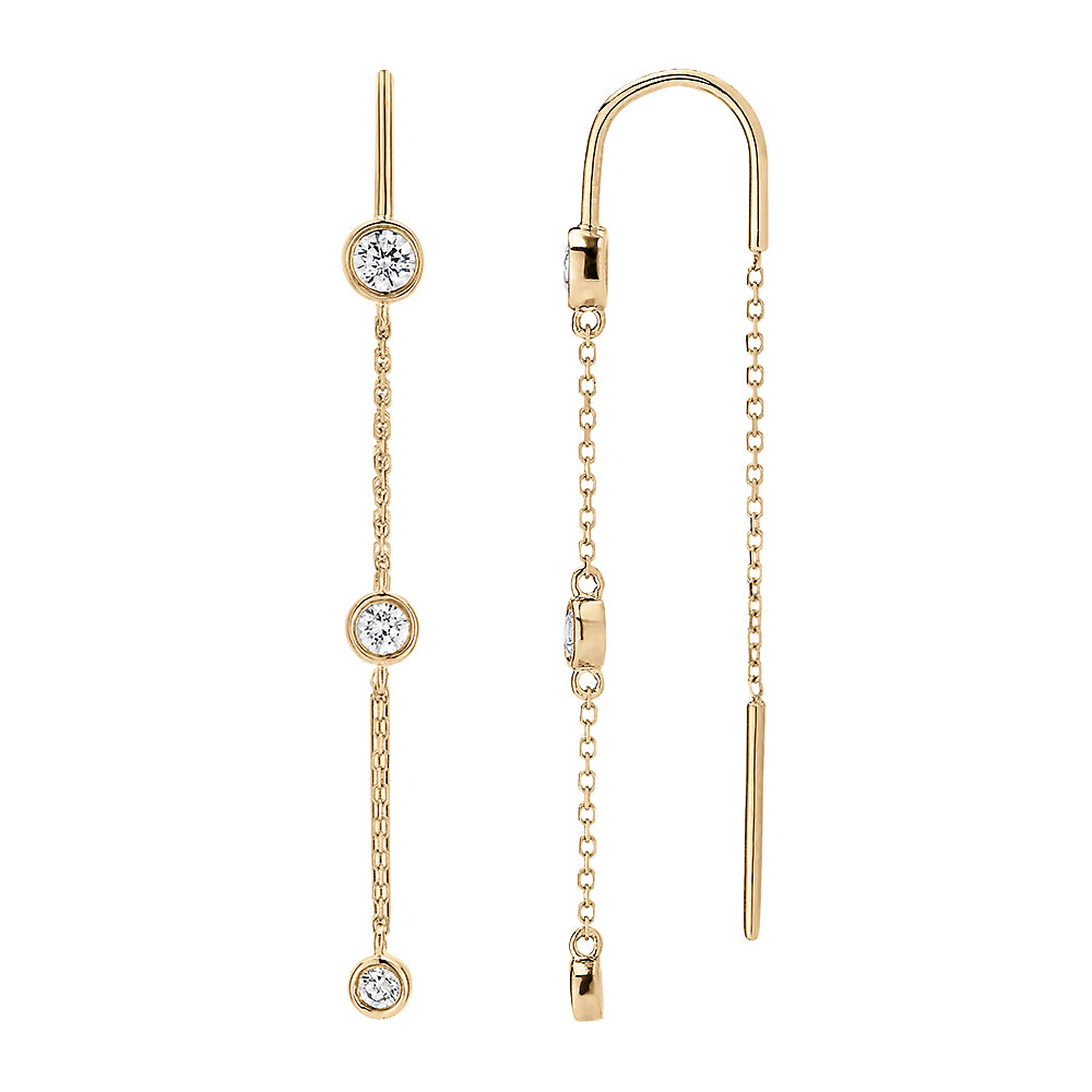 Round Brilliant drop earrings with 0.4 carats* of diamond simulants in 10 carat yellow gold