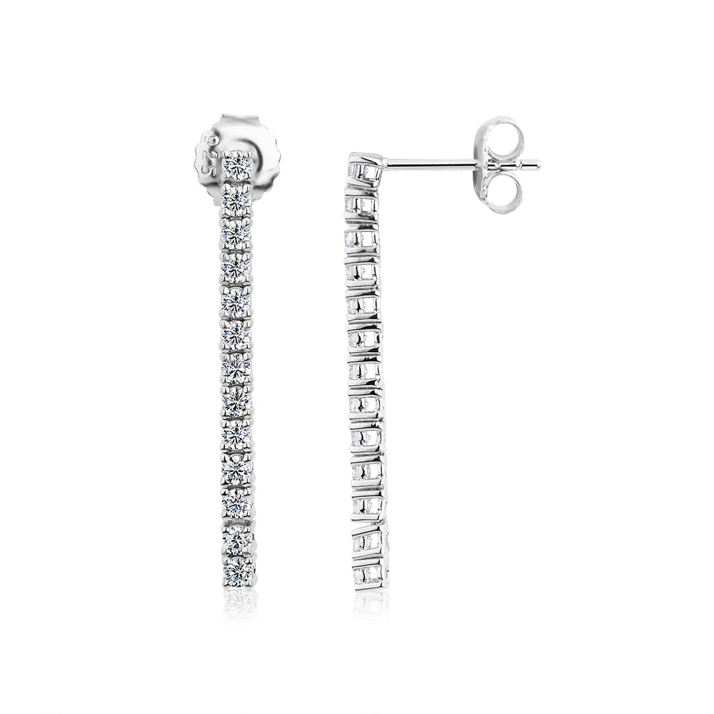 Round Brilliant drop earrings with 0.78 carats* diamond simulants in sterling silver