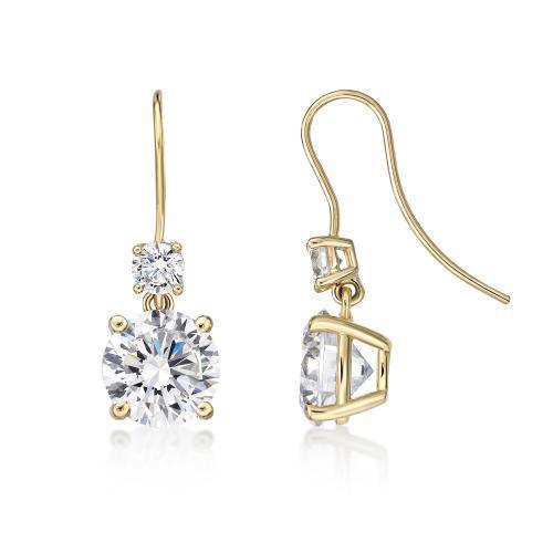 Round Brilliant drop earrings with 6 carats* of diamond simulants in 10 carat yellow gold