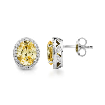 Oval and Round Brilliant halo stud earrings with 4.06 carats* of diamond simulants in sterling silver secondary view