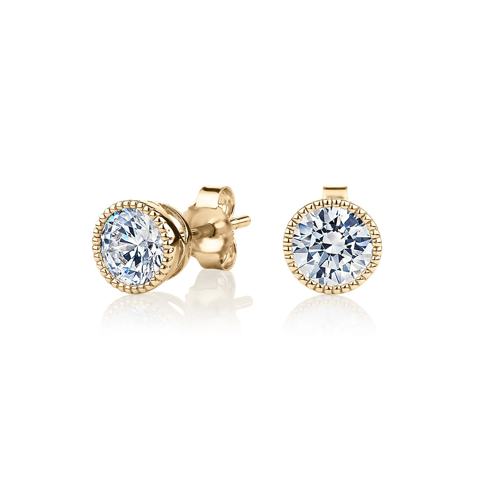 Round Brilliant stud earrings with 1.32 carats* of diamond simulants in 10 carat yellow gold