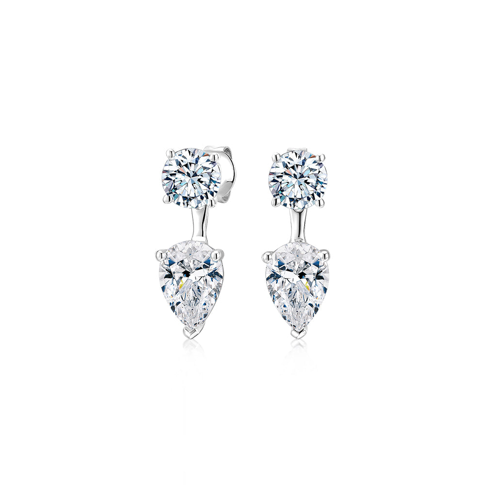 Round Brilliant and Pear stud earrings with 5.66 carats* of diamond simulants in 10 carat white gold