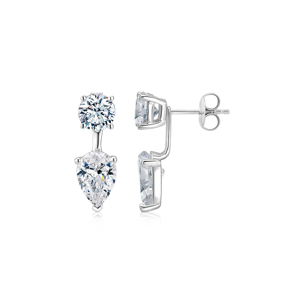 Round Brilliant and Pear stud earrings with 5.66 carats* of diamond simulants in 10 carat white gold