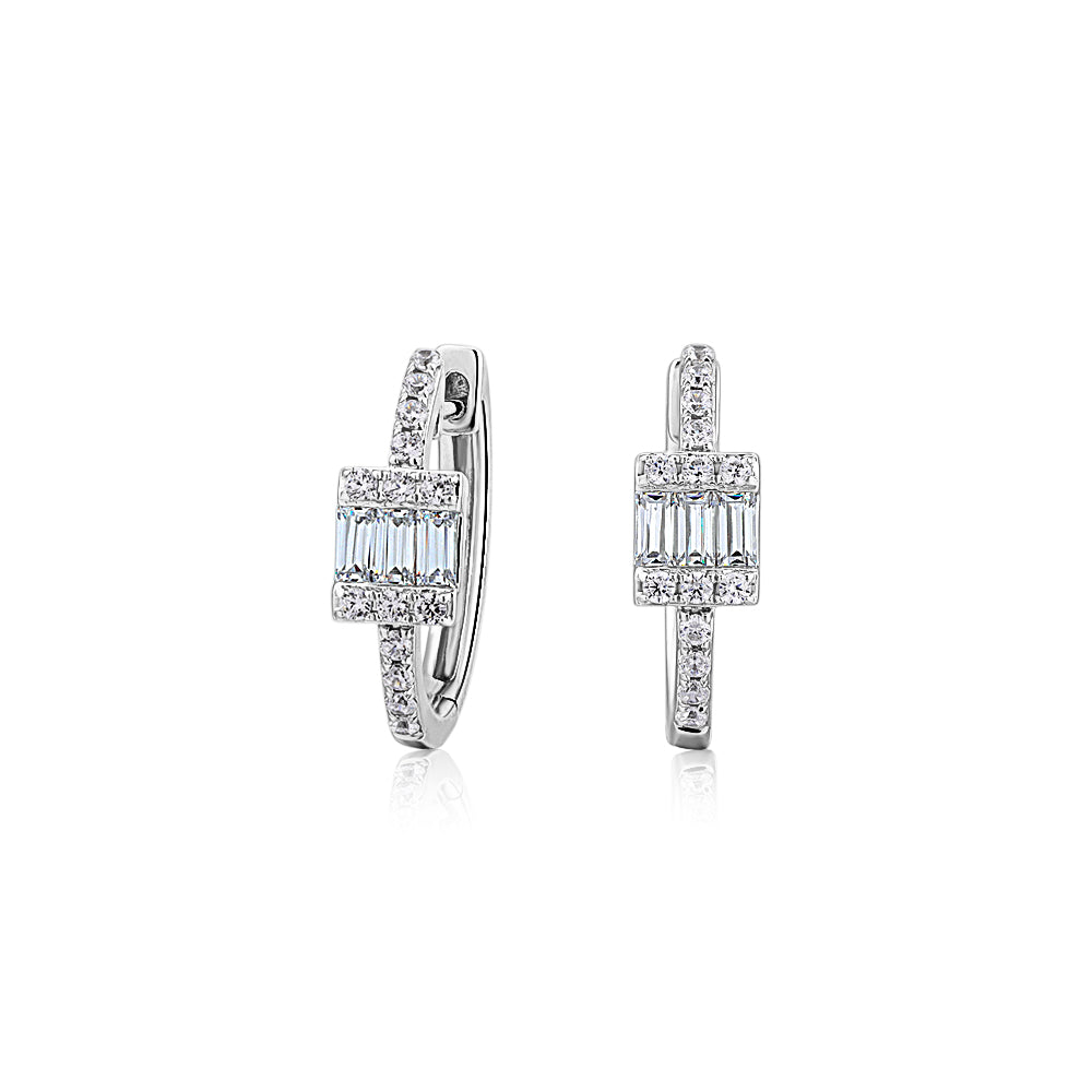 Baguette and Round Brilliant fancy earrings with 0.55 carats* of diamond simulants in 10 carat white gold