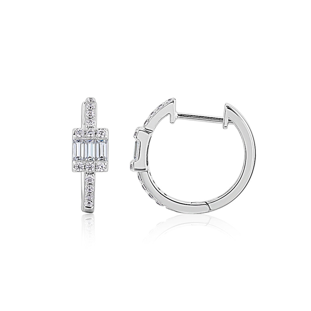 Baguette and Round Brilliant fancy earrings with 0.55 carats* of diamond simulants in 10 carat white gold