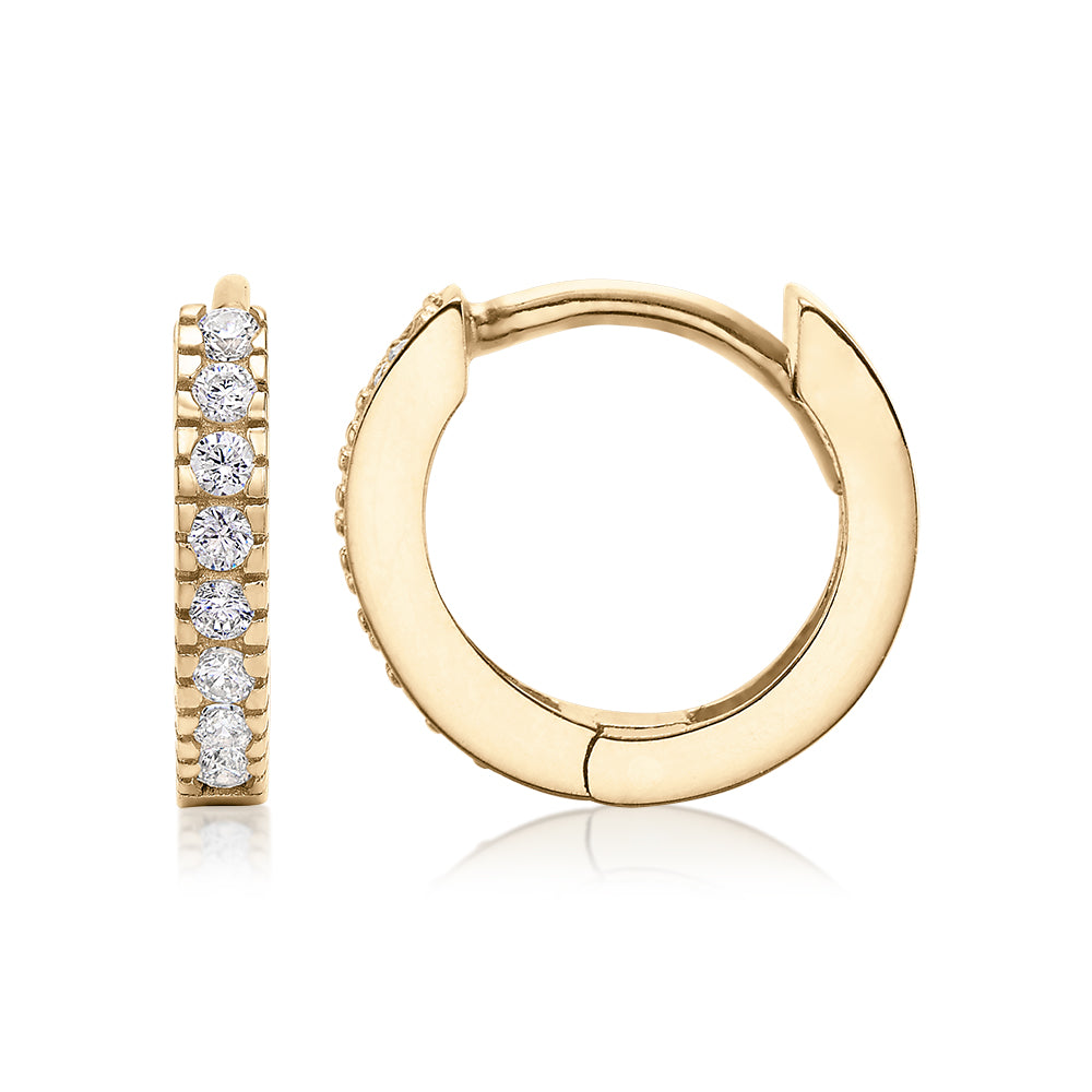 Round Brilliant hoop earrings with diamond simulants in 10 carat yellow gold
