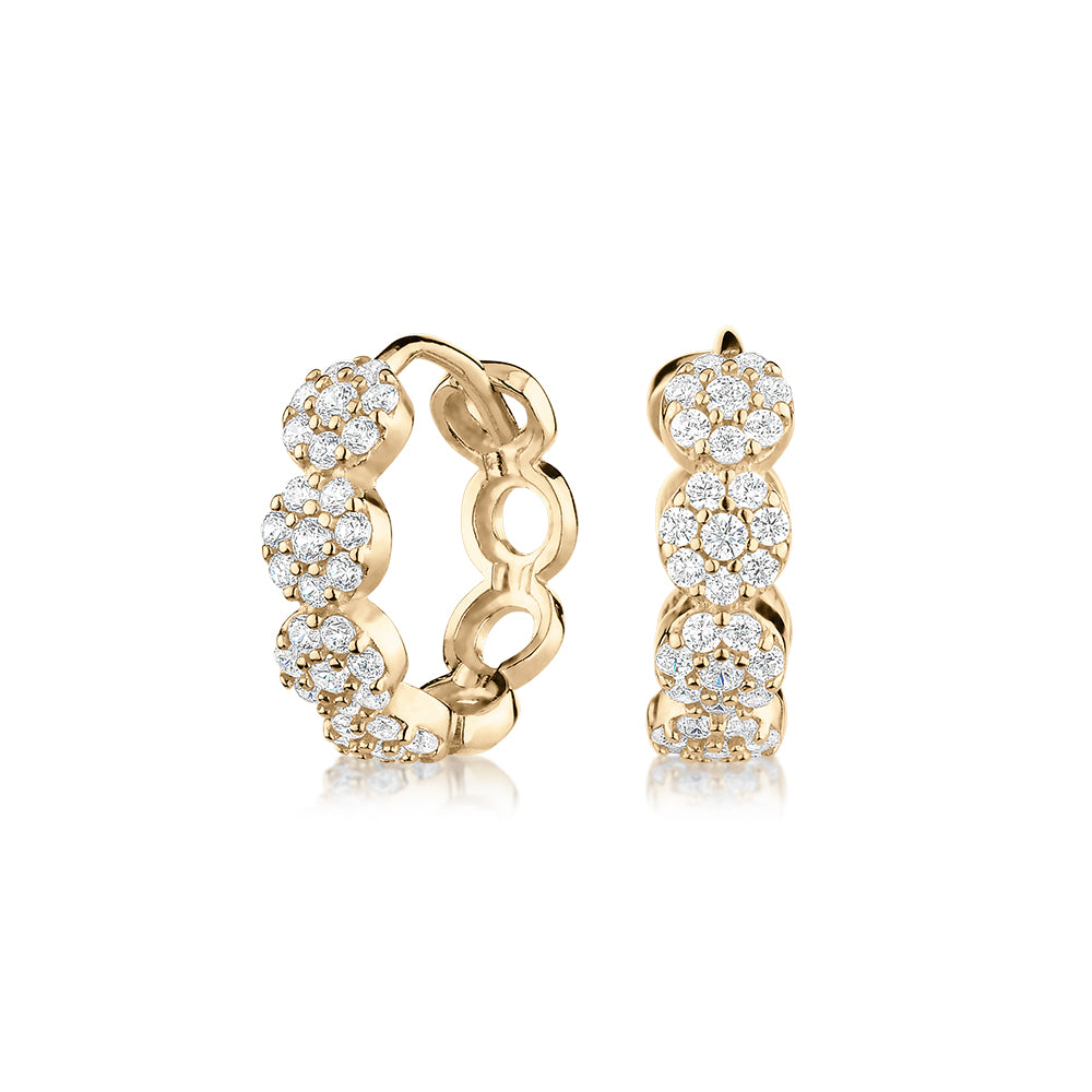 Round Brilliant hoop earrings with diamond simulants in 10 carat yellow gold