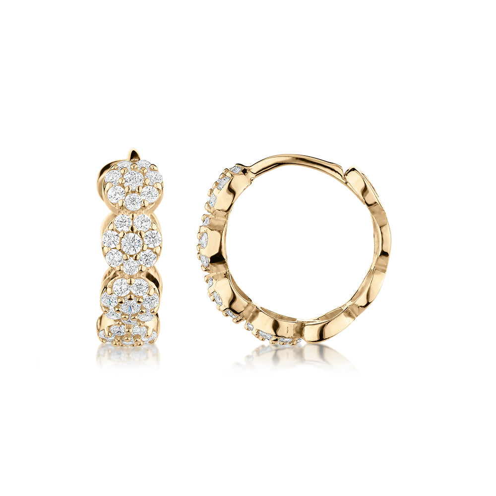 Round Brilliant hoop earrings with diamond simulants in 10 carat yellow gold