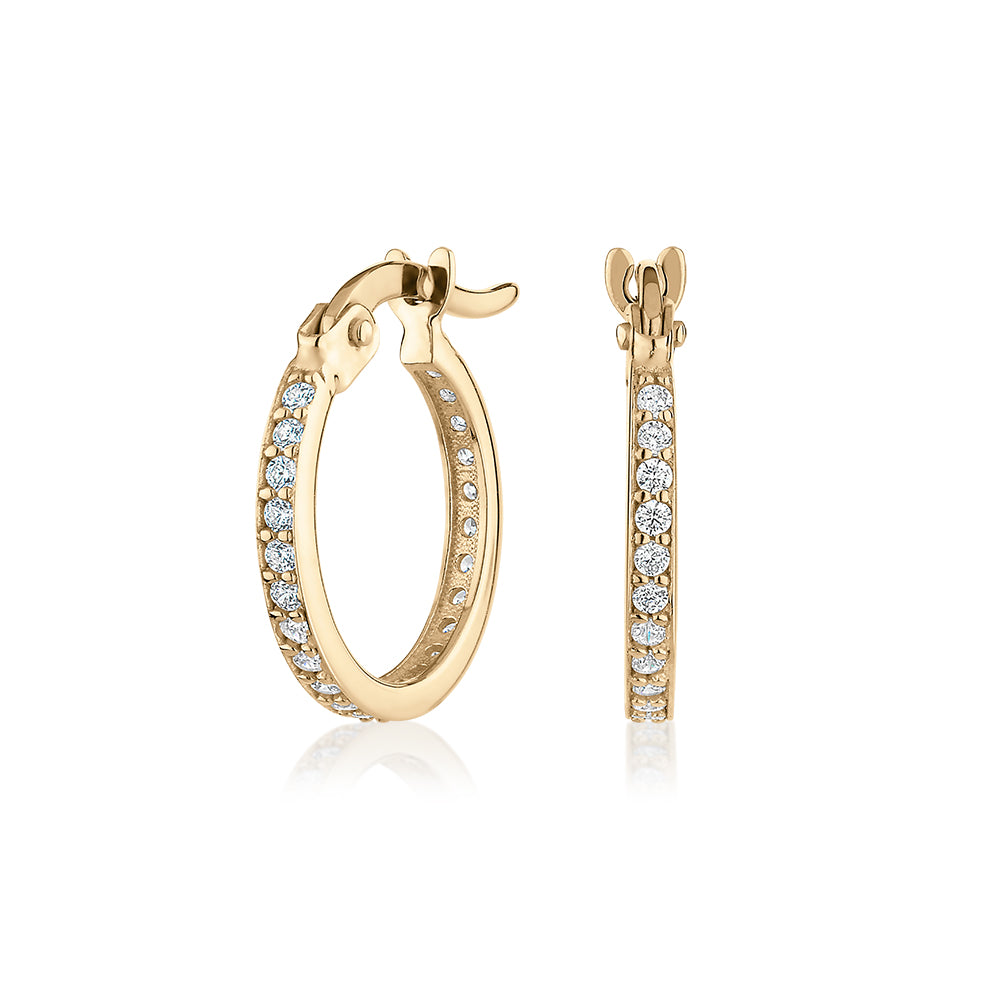 Round Brilliant hoop earrings with diamond simulants in 10 carat yellow gold