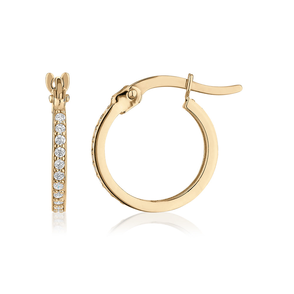 Round Brilliant hoop earrings with diamond simulants in 10 carat yellow gold