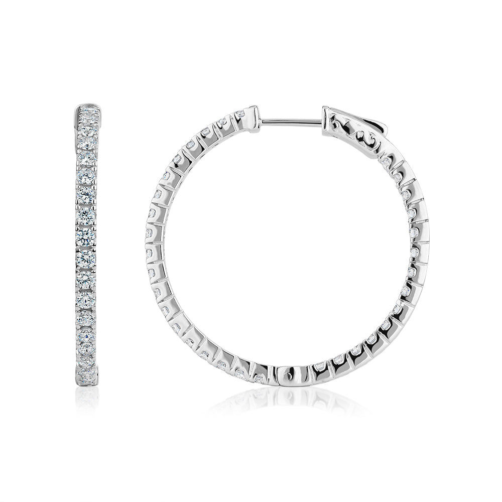 Round Brilliant hoop earrings with 1.66 carats* of diamond simulants in sterling silver