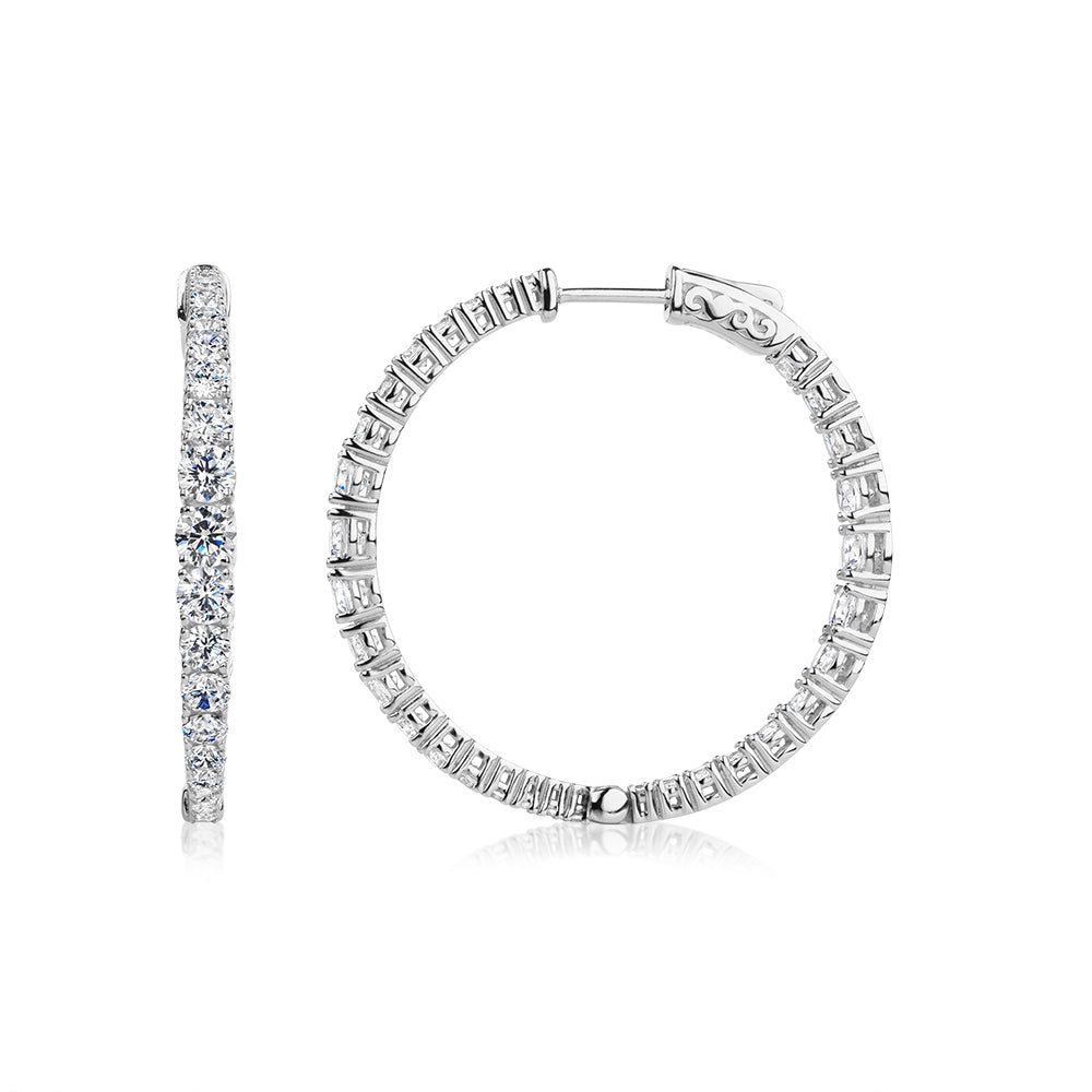 Round Brilliant hoop earrings with 5.93 carats* of diamond simulants in sterling silver