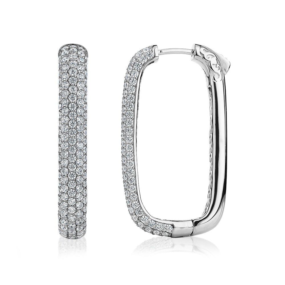 Round Brilliant hoop earrings with 2.58 carats* of diamond simulants in sterling silver