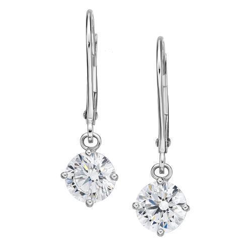 Round Brilliant drop earrings with 2 carats* of diamond simulants in 10 carat white gold