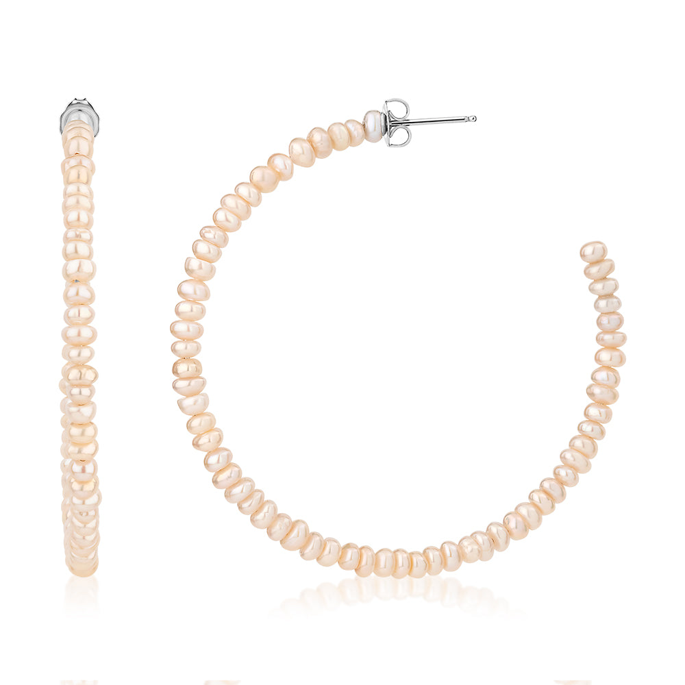 Cultured freshwater pearl hoop earrings in sterling silver