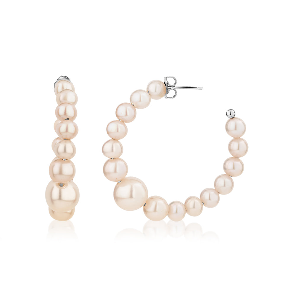 Cultured freshwater pearl hoop earrings in sterling silver