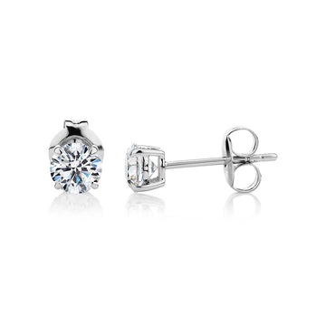 Round Brilliant stud earrings with 1 carat* of diamond simulants in 10 carat white gold secondary view