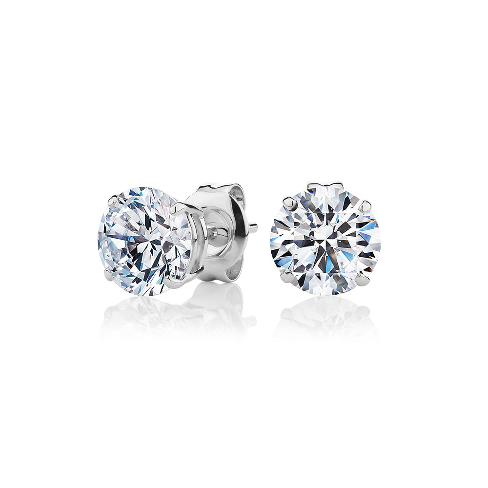 Round Brilliant stud earrings with 2.5 carats* of diamond simulants in 10 carat white gold