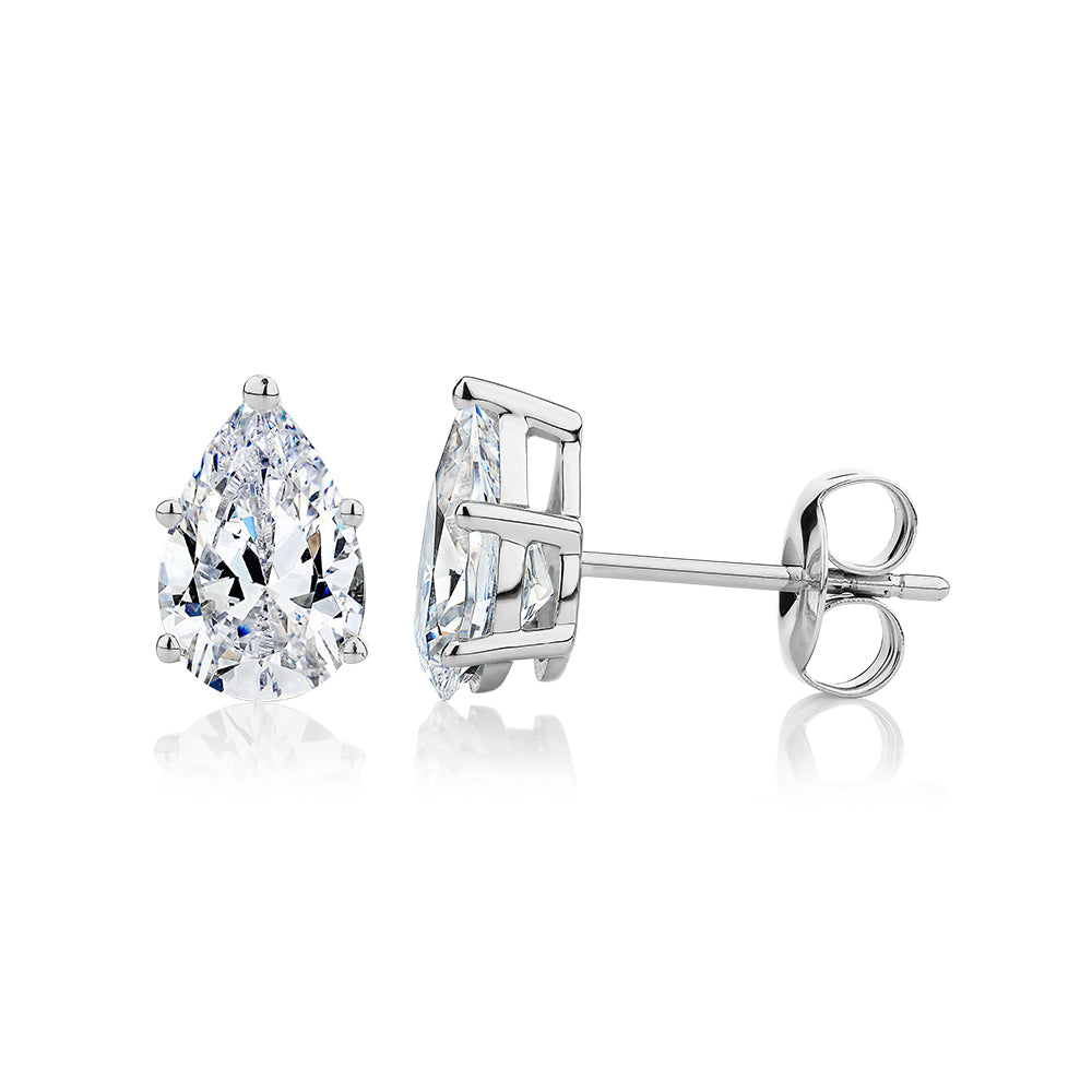 Pear stud earrings with 2 carats* of diamond simulants in 10 carat white gold