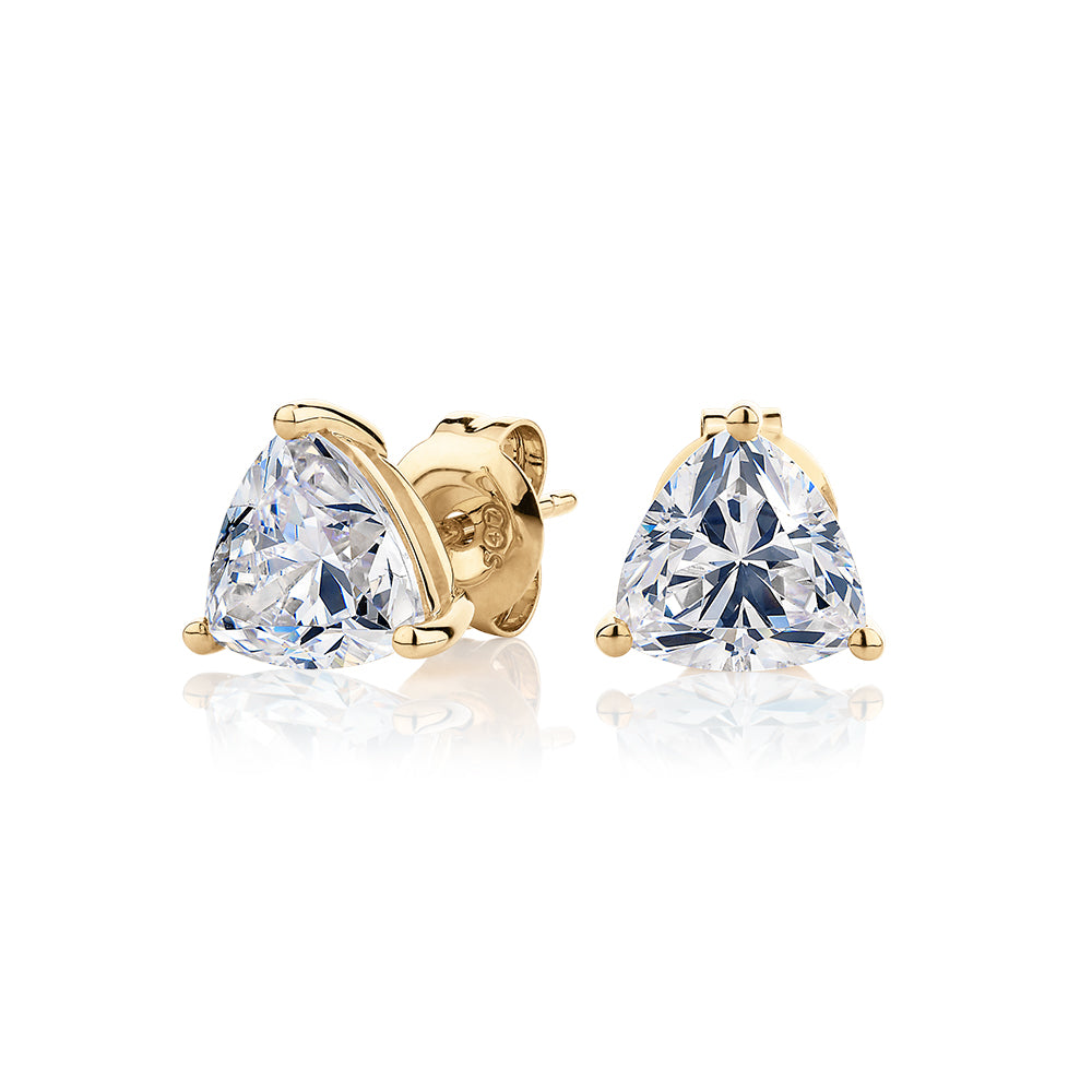 Trilliant stud earrings with 2.2 carats* of diamond simulants in 10 carat yellow gold