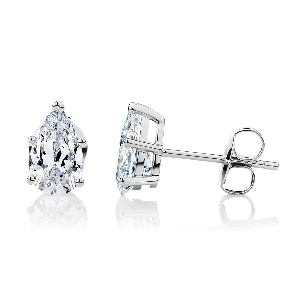 Pear stud earrings with 1.62 carats* of diamond simulants in 10 carat white gold