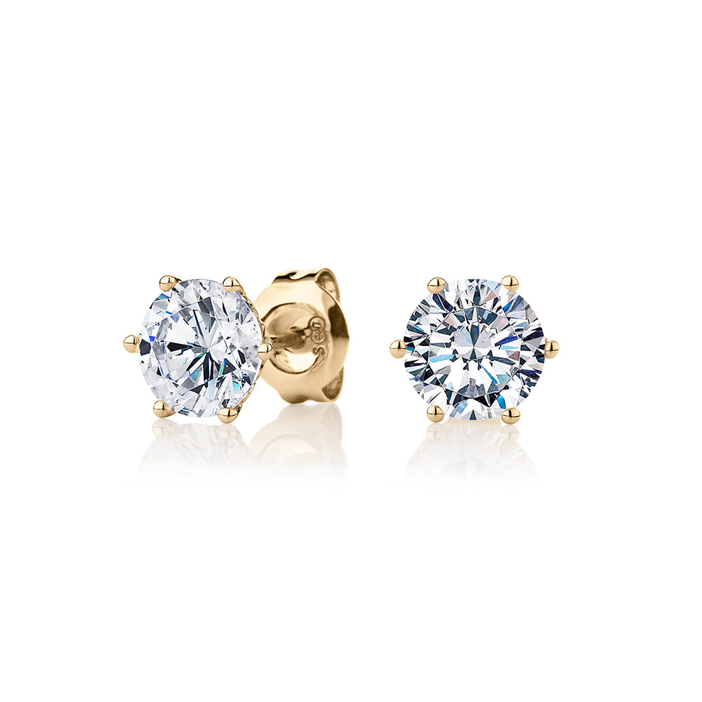 Round Brilliant stud earrings with 2 carats* of diamond simulants in 10 carat yellow gold