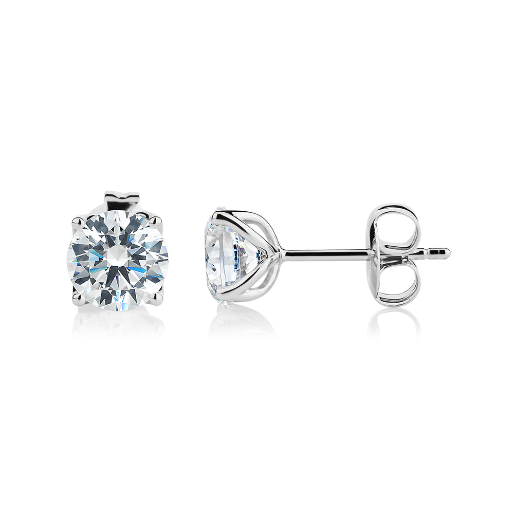 Round Brilliant stud earrings with 2 carats* of diamond simulants in 10 carat white gold