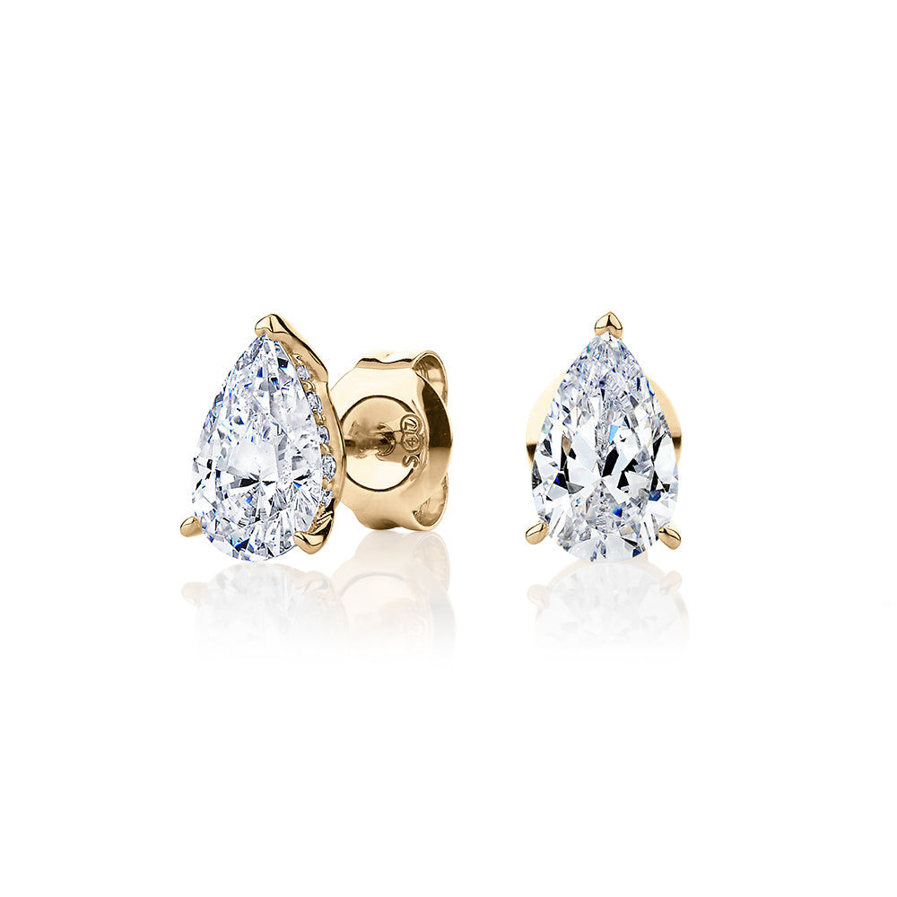 Pear stud earrings with 1.75 carats* of diamond simulants in 10 carat yellow gold