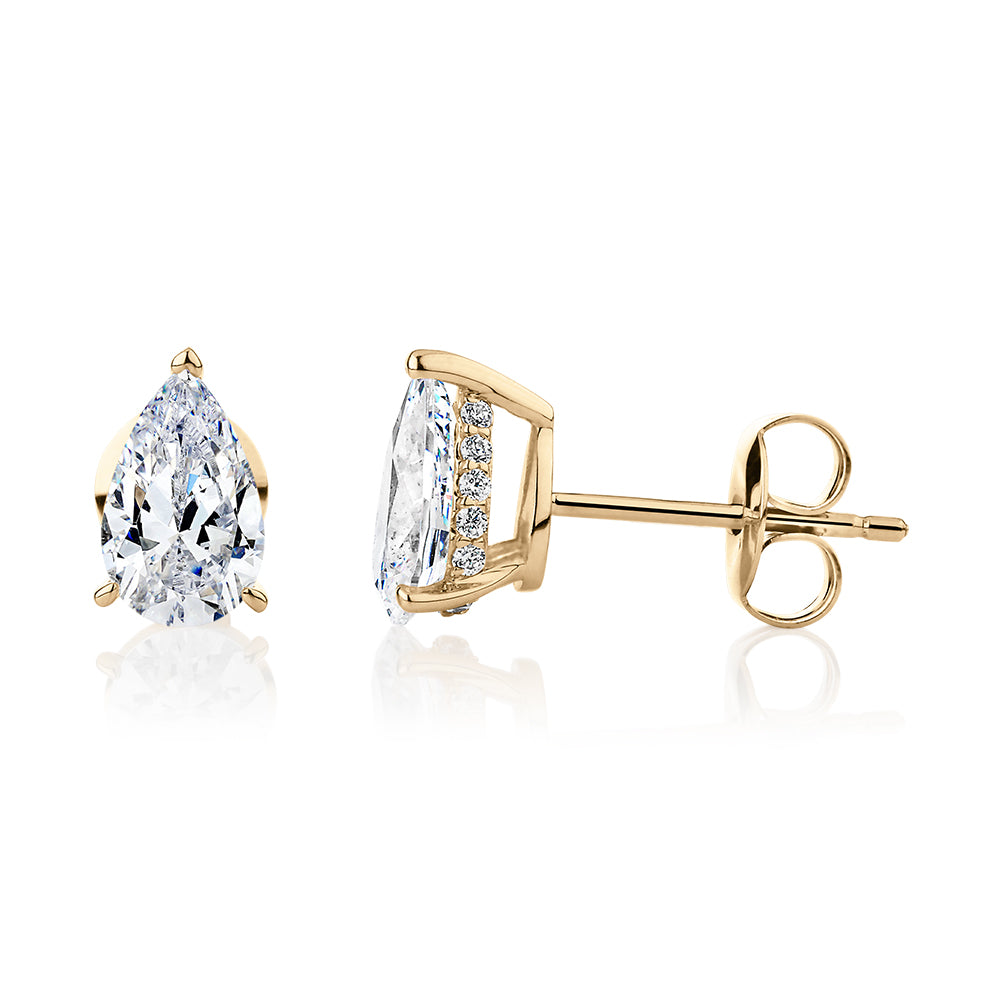 Pear stud earrings with 1.75 carats* of diamond simulants in 10 carat yellow gold