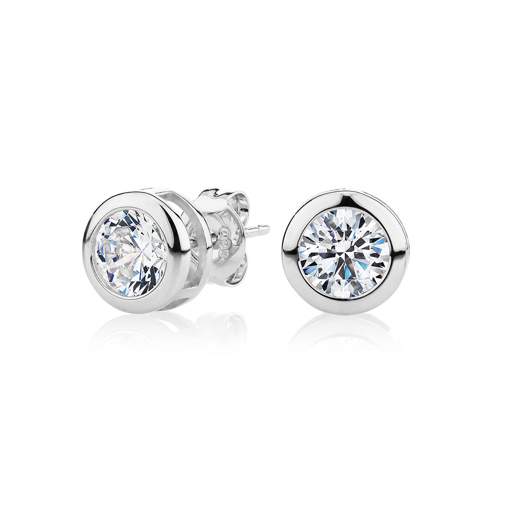 Round Brilliant stud earrings with 2 carats* of diamond simulants in 10 carat white gold
