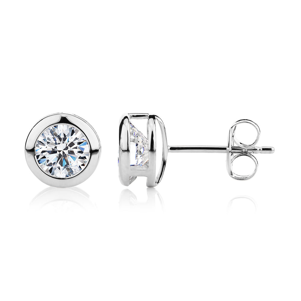 Round Brilliant stud earrings with 2 carats* of diamond simulants in 10 carat white gold
