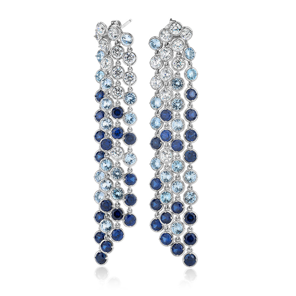 Statement earrings with aqua and sapphire simulants and 3.74 carats* of diamond simulants in sterling silver