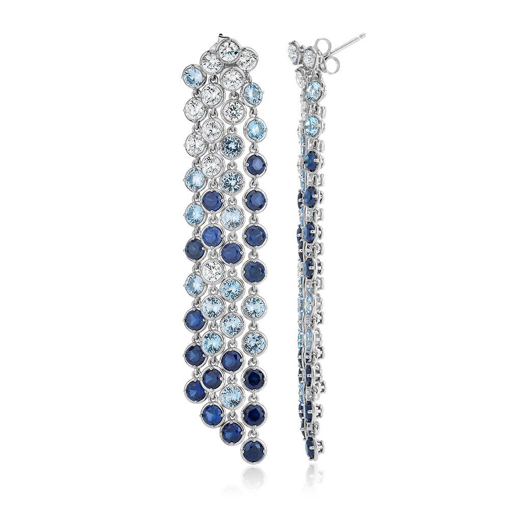Statement earrings with aqua and sapphire simulants and 3.74 carats* of diamond simulants in sterling silver