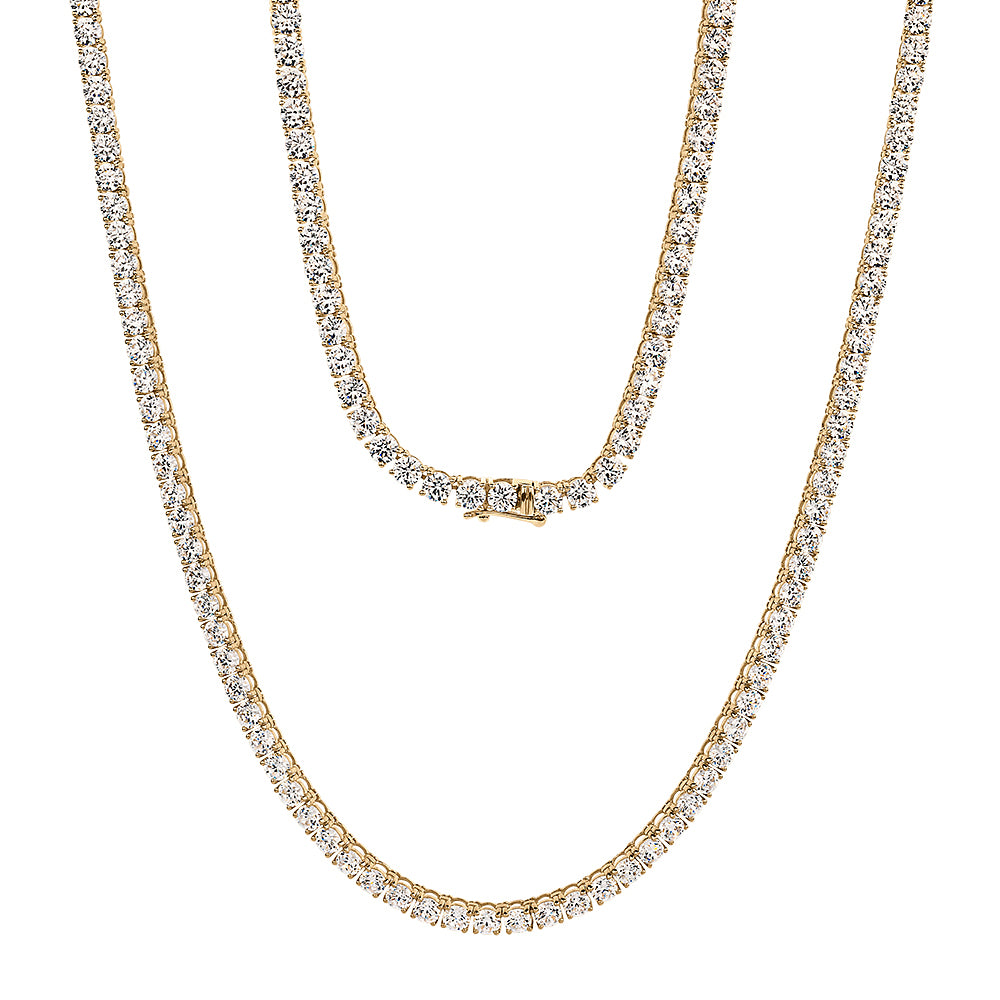 Round Brilliant tennis necklace with 19.72 carats* of diamond simulants in 10 carat yellow gold