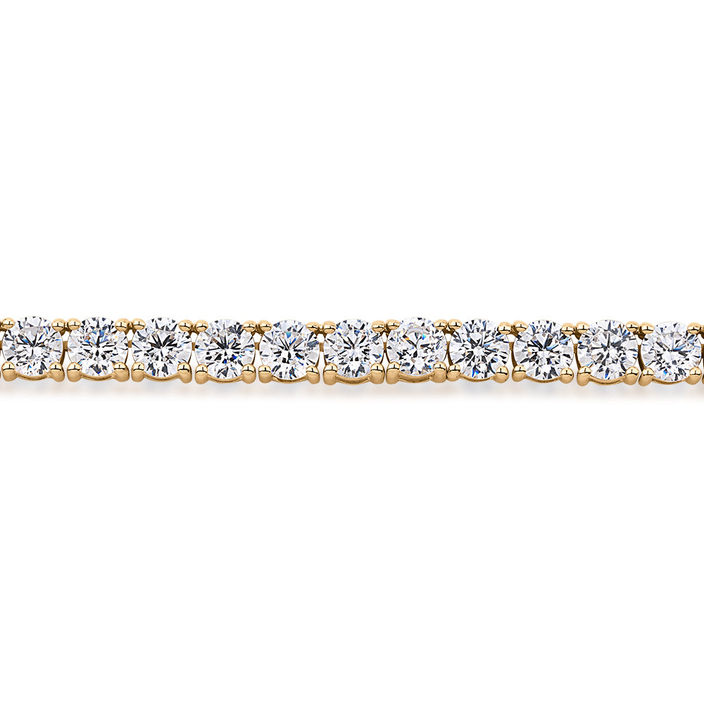 Round Brilliant tennis necklace with 19.72 carats* of diamond simulants in 10 carat yellow gold